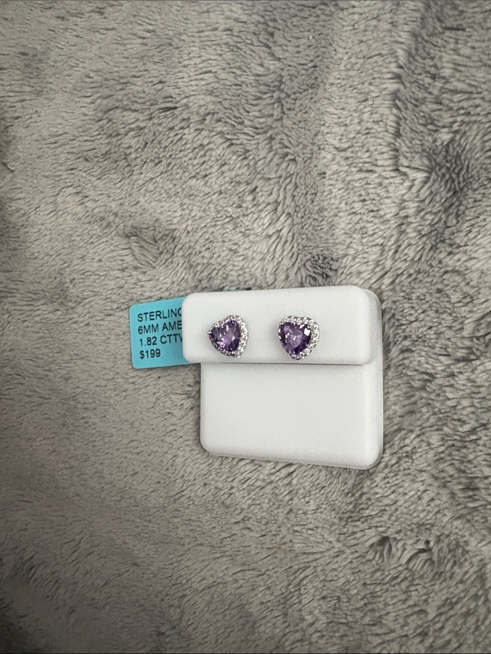Heart-Shaped Amethyst Halo Stud Earrings - Purple